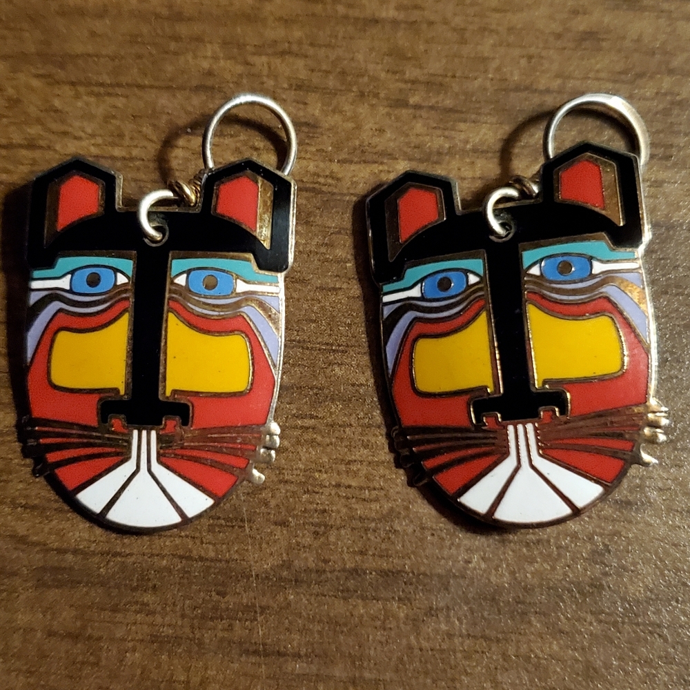 CLOISONNE Vintage LAUREL BURCH French wire multicolor earrings 90's Miikio
